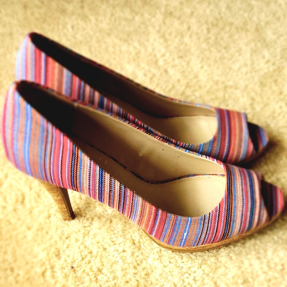 Sam and Libby pink and denim stripped high heels